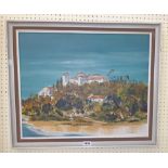Barnfather: a framed vintage oil on board entitled verso Near Valldemosa, Mallorca - signed and