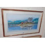 M.O. Koenig-Roach: a framed watercolour, depicting a view of Eileen Donan castle - signed and
