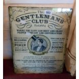 A printed tin gentleman's club sign