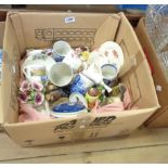 A box containing assorted ceramics including Royal Crown Derby, Marutomo ware cruet, Paragon Royal