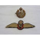 An RAF cap badge - sold with a World War II New Zealand Air Force uniform patch