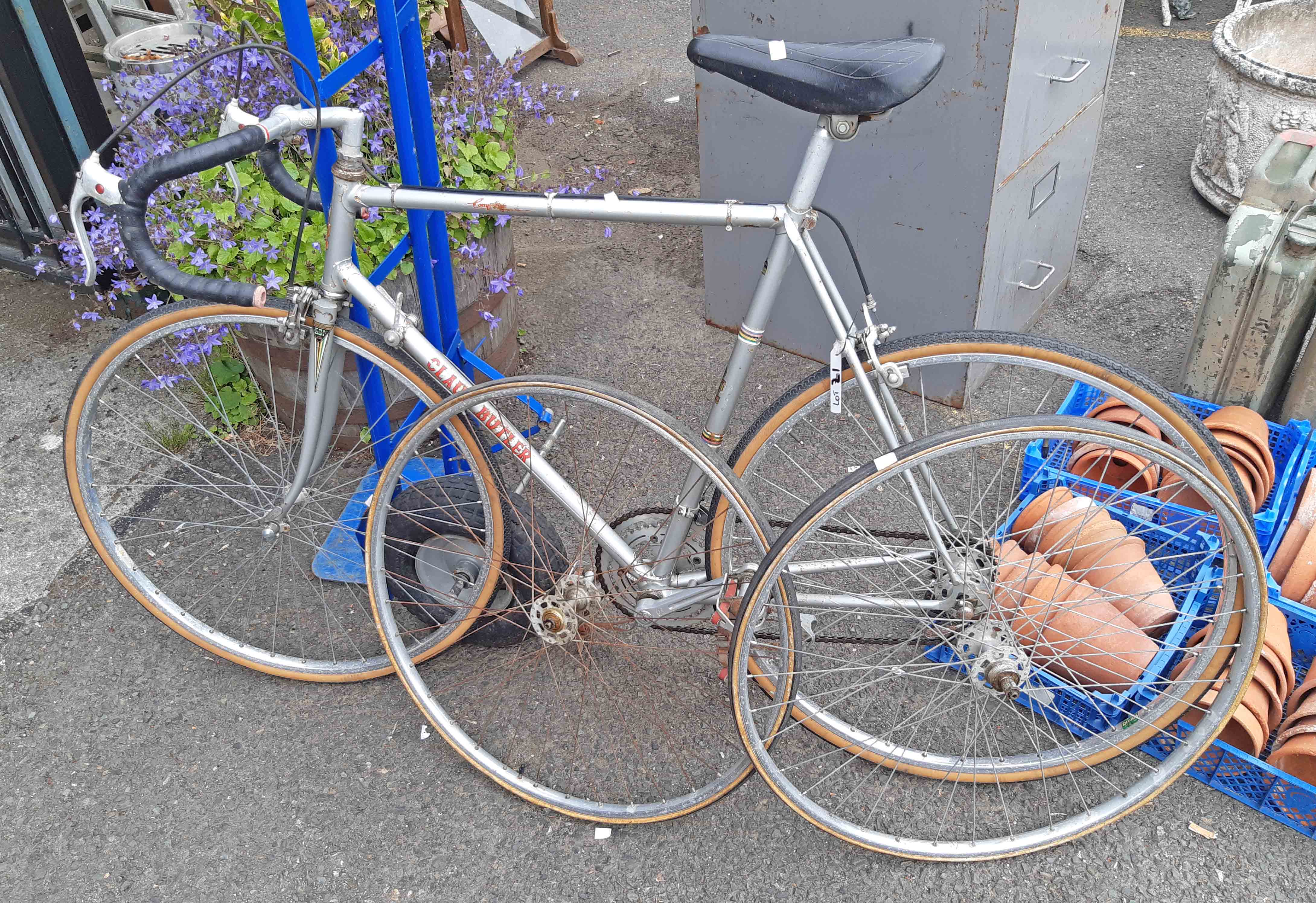 A vintage Claud Butler competition racing bike - sold with the two original tub racing wheels