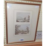 John Varley - Style Of: two early 19th Century sepia watercolour landscapes in one frame - unsigned