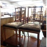 Two similar 19th Century rosewood framed bedroom chairs with decorative splats and tapestry seat