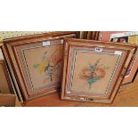 A pair of gilt and mirror bordered framed antique floral study prints - faded