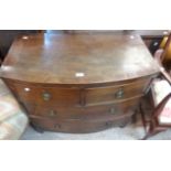 A 90cm 19th Century mahogany and strung bow front chest of two short and two long drawers, set on