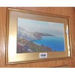 H.W. Hicks: a gilt framed and slipped gouache, depicting coastal view near Newquay - bearing label