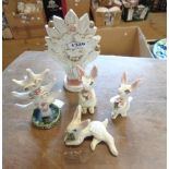A small selection of handmade pottery figurines marked Silvie