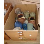 A box of assorted ceramics including terracotta jugs, Torquay ware, etc. - various condition