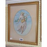 A gilt framed oil on card under glass, depicting an ethereal maiden in oval slip mount - unsigned