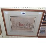 George Cruikshank: a framed watercolour, entitled Selling the Horse - signed with initials - 16cm