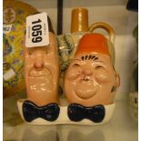 A vintage Beswick Laurel and Hardy pattern salt and pepper condiment set, on base