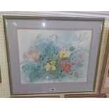 S. Harrell: a framed watercolour study of Fesia and Foliage - signed and dated 1988 verso