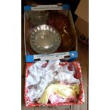 Two boxes of assorted glassware including oven to tableware, drinking glasses, etc.