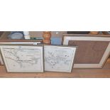 Three framed reproduction map prints