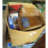 A box containing assorted card and other games including Jaques Counties of England, other playing