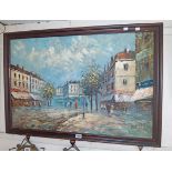 Burnett: a framed oil on canvas, depicting a Parisian street scene - signed