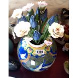 A 20th Century Chinese ginger jar (no lid) - sold with a bunch of ceramic flowers