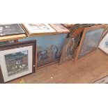 Four large decorative pictures, including Jan Nathan Farmyard Friends and a large pine framed