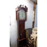 A 19th Century mahogany longcase clock with carved decoration to swan neck pediment, the 33cm