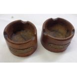 Two similar wooden ashtrays made from the teak of HMS Valiant and HMS Warspite with brass plaques