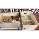 A box containing assorted ceramics and other items including turned wood table lamp, duck pate dish,