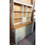 A 1.66m modern Yesterdays Pine two part dresser with part painted finish and partitioned two shelf