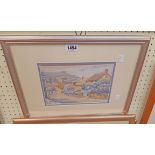 Elsie W. Neve: a framed watercolour, depicting a village view - signed