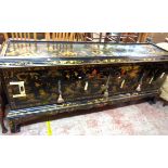 A 2.30m 20th Century chinoiserie sideboard with rebated top, shelves and internal cupboard
