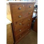 A 92cm pine chest of two short and four long graduated drawers, set on plinth base