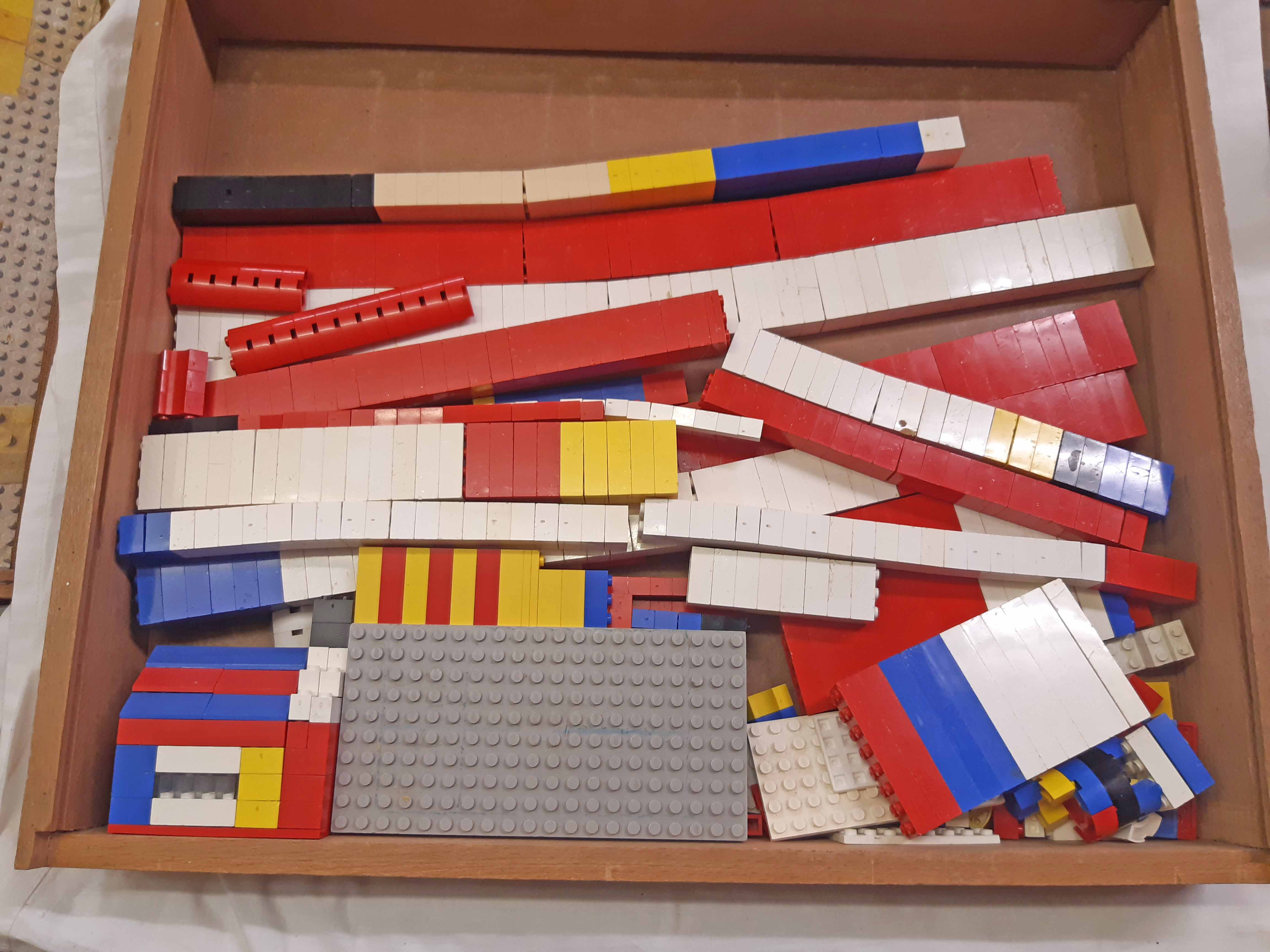 A vintage 1960's Lego system block set in wooden slide top box with quantity of coloured bricks - Image 2 of 2