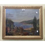 Francesco Buoni: a gilt framed oil on canvas under glass, depicting a view of the Italian coast view