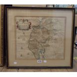 Robert Morden: a Hogarth framed antique hand coloured map print of Cumberland - foxing