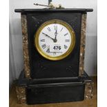 A late Victorian black slate and marble cased mantle timepiece with eight day movement