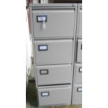 A modern four drawer grey painted filing cabinet - with key