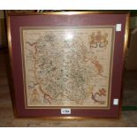 William Hole: a gilt framed antique 1637 map of Hereford Shire - 29cm X 32.5cm visible