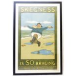 John Hassall: a framed original L.N.E.R. poster for Skegness with dancing fisherman on the beach and