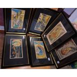 †Edward Bawden: a set of six matching framed small format coloured prints depicting classical Middle