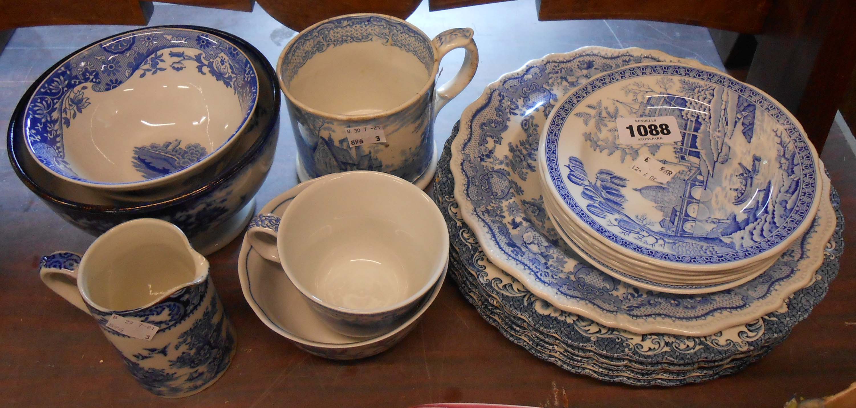 A quantity of blue and white china