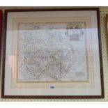 Robert Morden: a framed antique coloured map of Hereford Shire - 36cm X 43cm visible