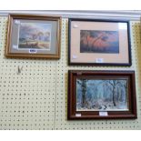 Three framed original paintings comprising John White small watercolour landscape, oil on card