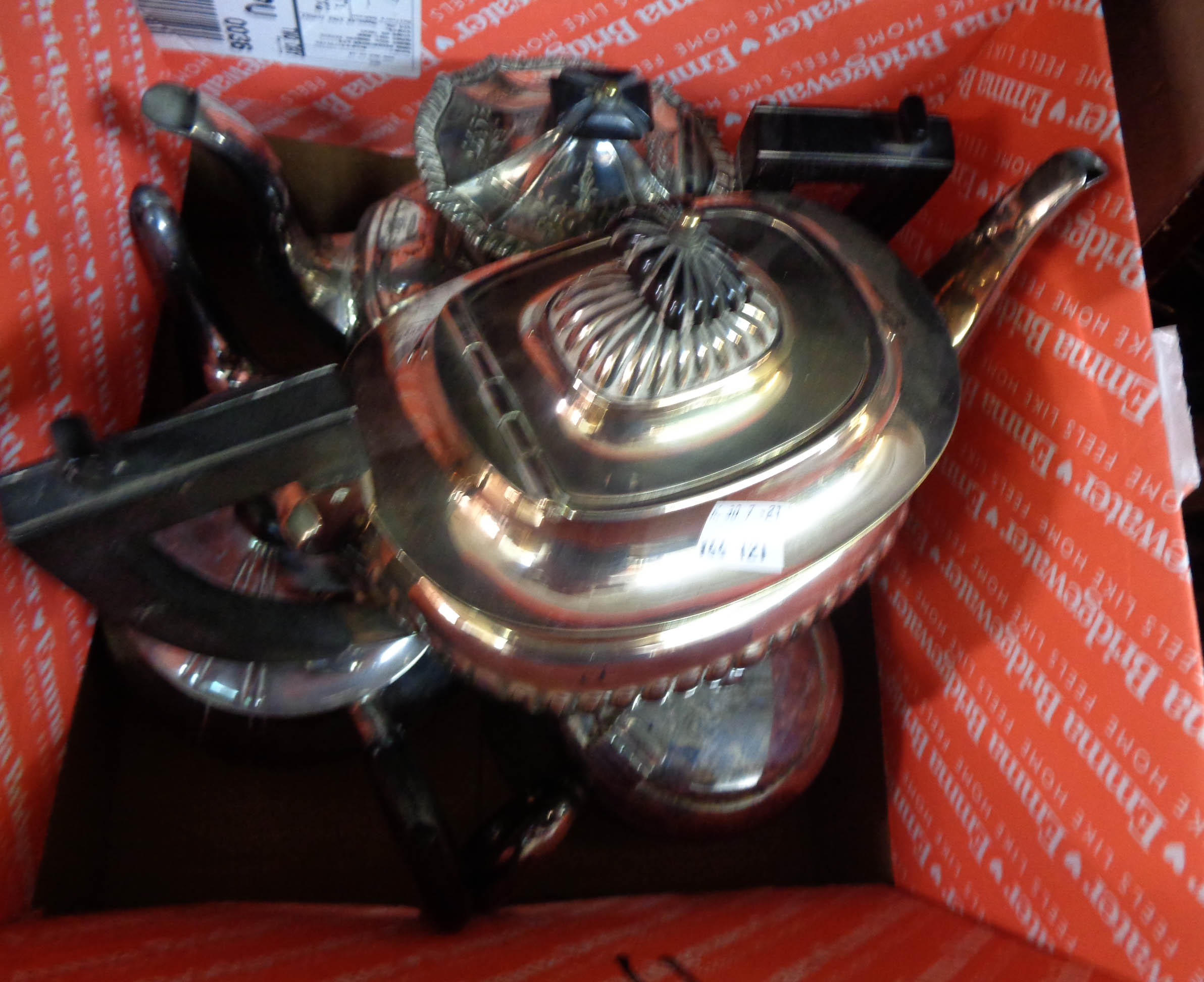 A late Victorian silver plated coffee pot - sold with three teapots of varying design and age