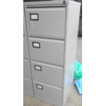 A modern four drawer grey painted filing cabinet - with key