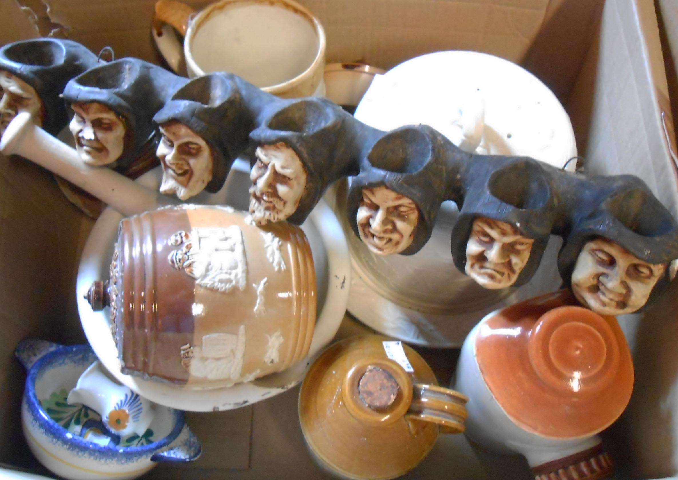 A box containing assorted ceramics including Royal Doulton stoneware, etc.
