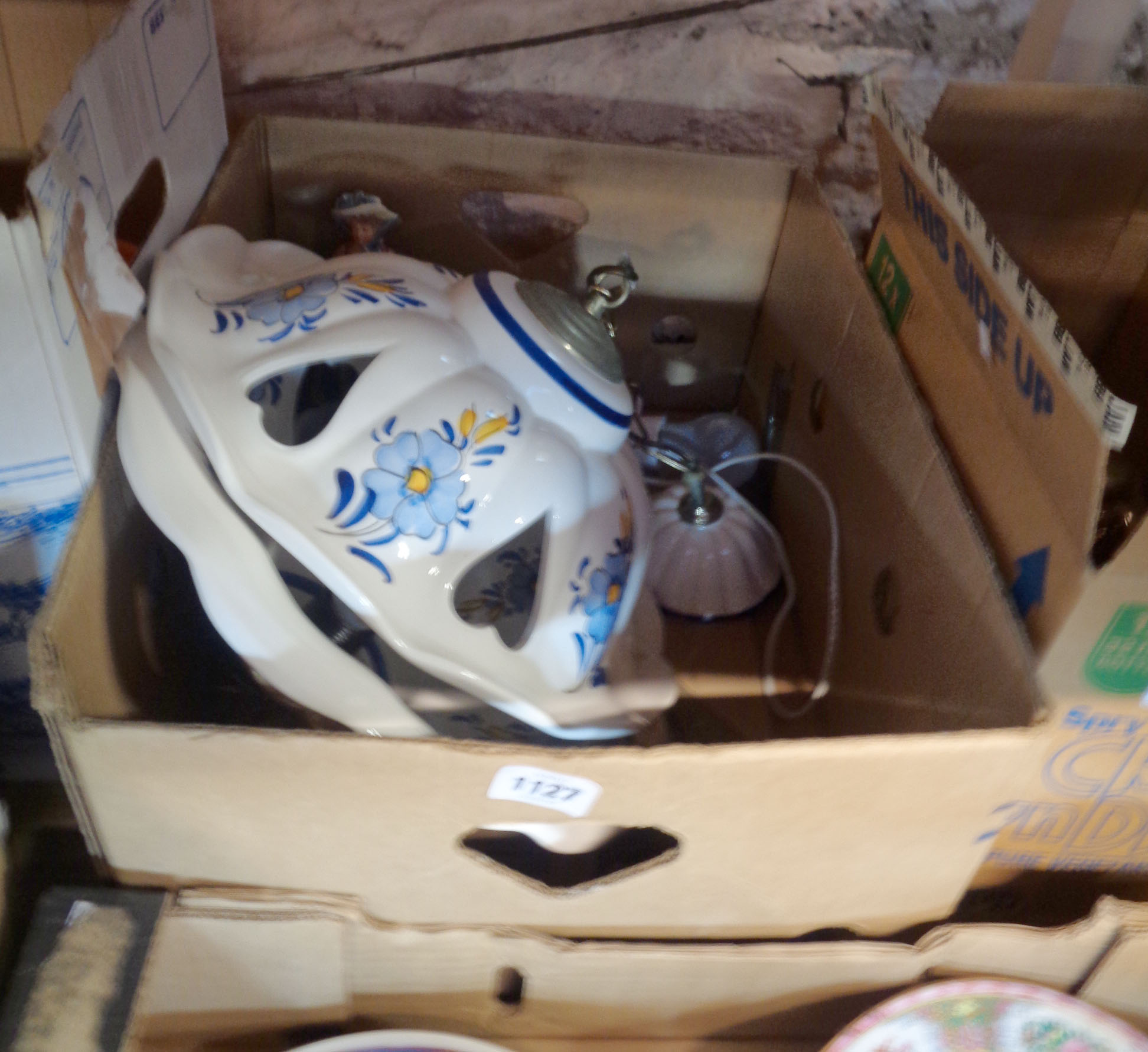 A box containing assorted china, including Italian pottery lamps, figures etc.