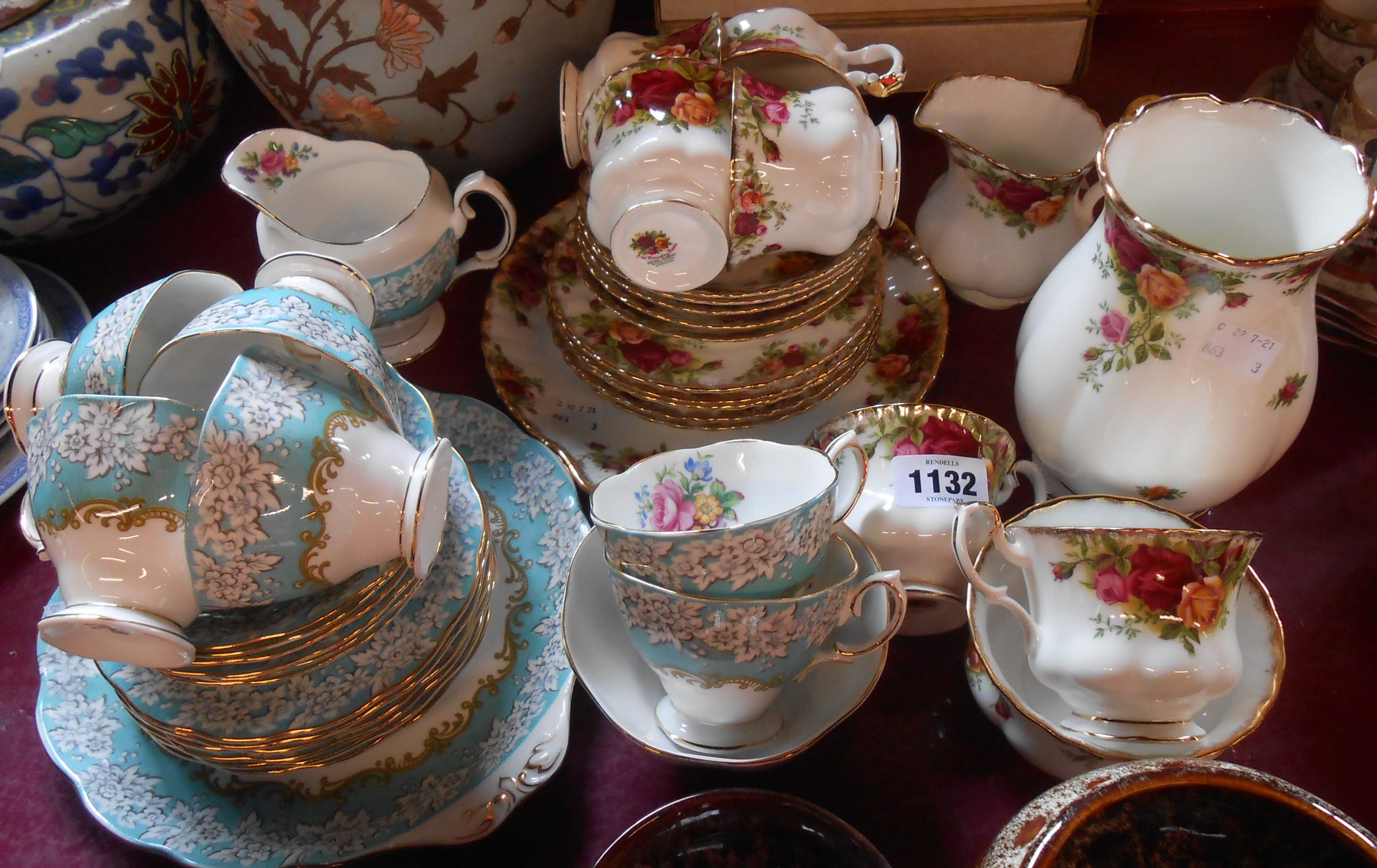 A Royal Albert Old Country Roses part tea set comprising five trios, milk and sugar, bread and