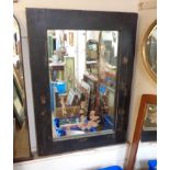A wide painted wood framed oblong wall mirror with blown plate - matching Lot 354