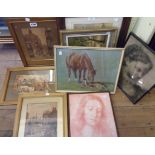 Three gilt framed L. Fennell prints, two modern Old Master reprints and four other pictures