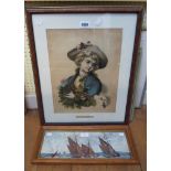 A framed coloured lithograph entitled Fidelity (a/f) - sold with a small canvas on board,