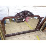 A 1.47m 19th Century mahogany overmantel mirror with pierced acanthus scroll pediment and flanking